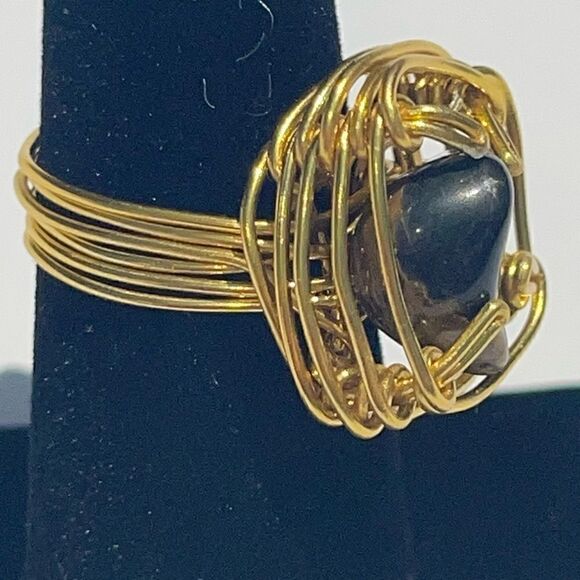 🔥 NATURAL ONYX  WIREWRAPPED GENUINE GEMSTONE CHUNKY RING 🔥 - Picture 7 of 7